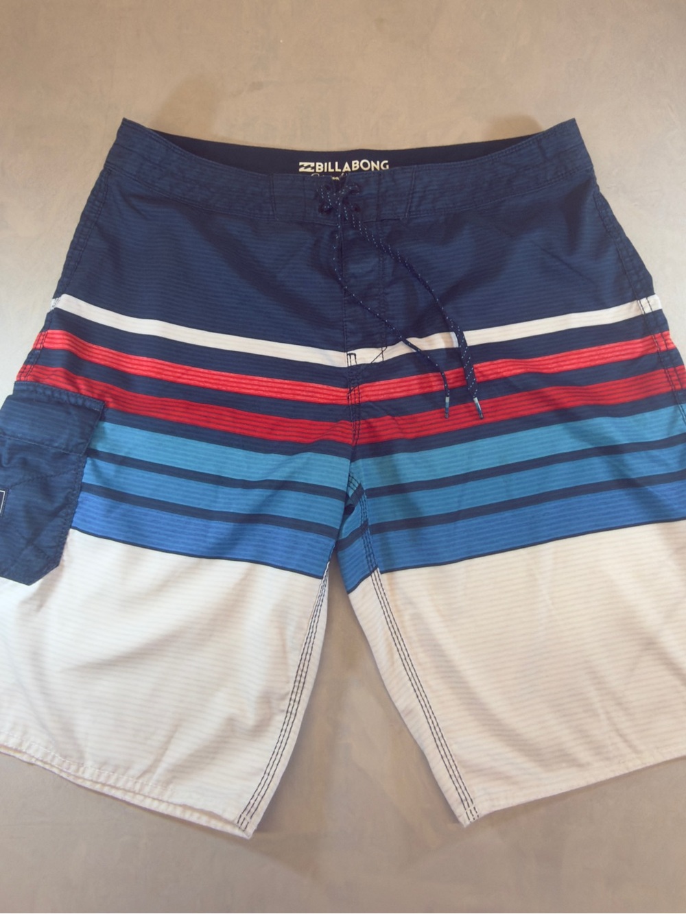 Billabong Navy, Red, Royal & White Striped Men’s Board Shorts